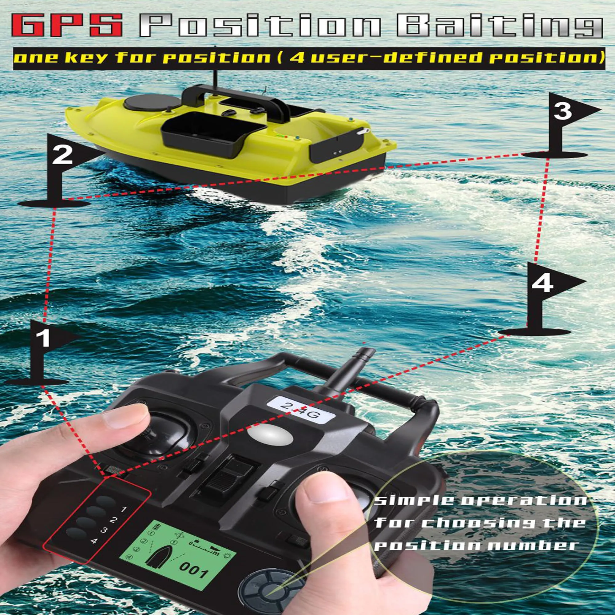 MEKNIC GPS Fishing Bait Boat, 500M Remote Control Fish Finder with 4.4LBS Load Capacity for Carp Fishing Hook