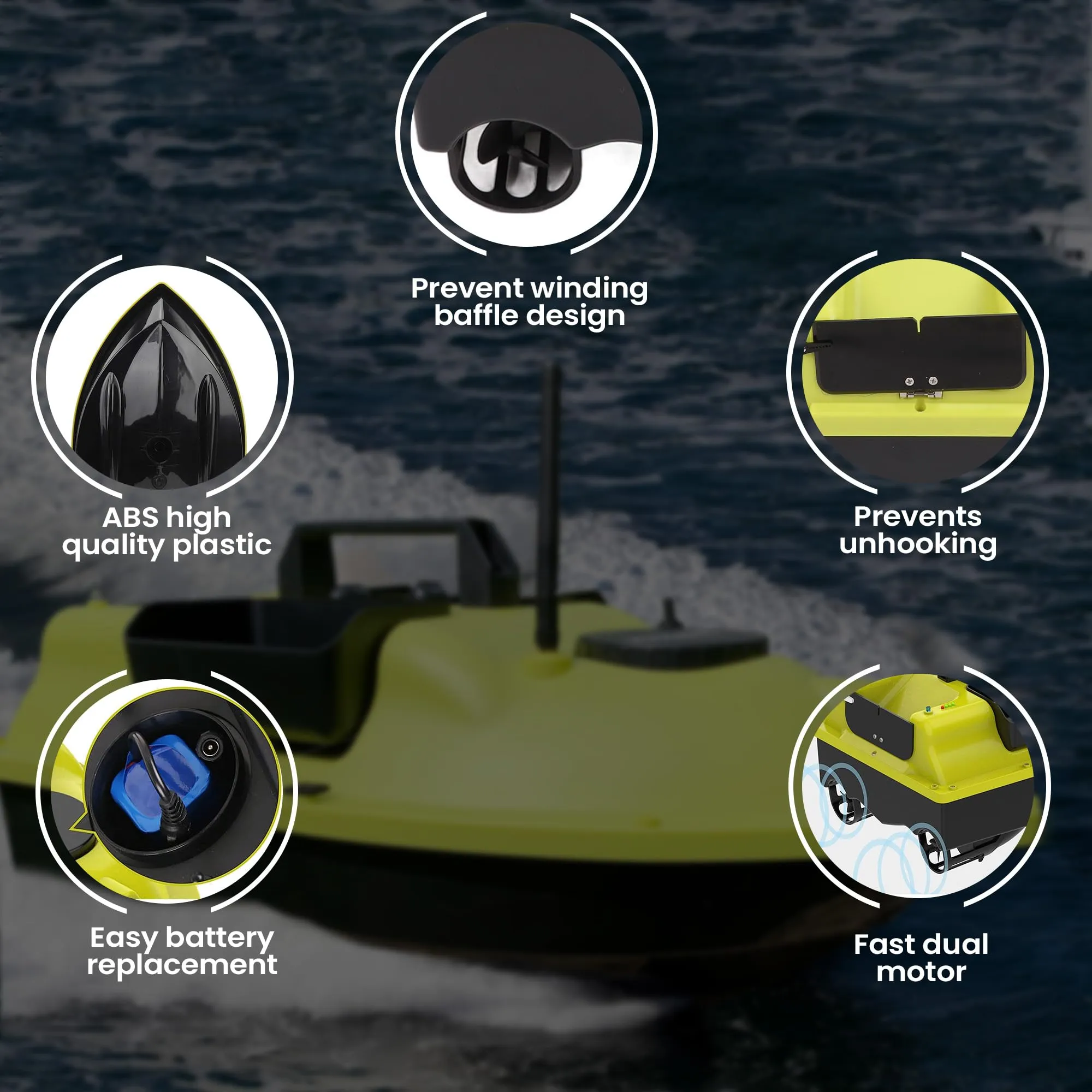 MEKNIC GPS Fishing Bait Boat, 500M Remote Control Fish Finder with 4.4LBS Load Capacity for Carp Fishing Hook