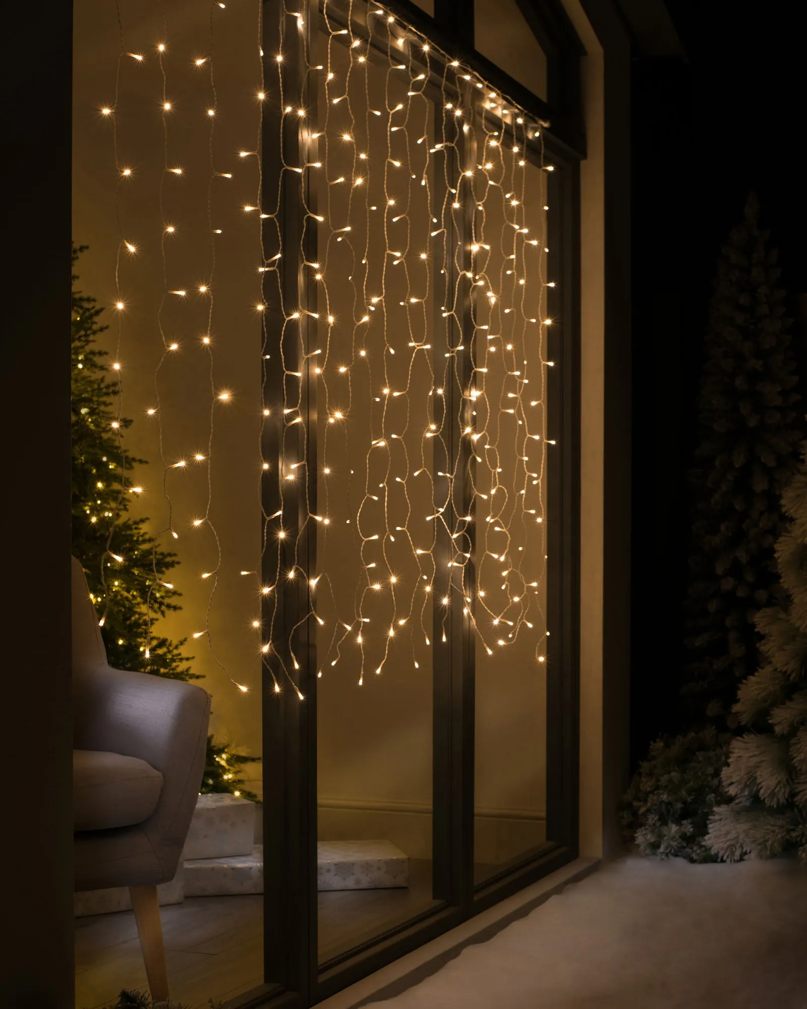 Multi-Function 300 LED Connectable Curtain Light String, Warm White