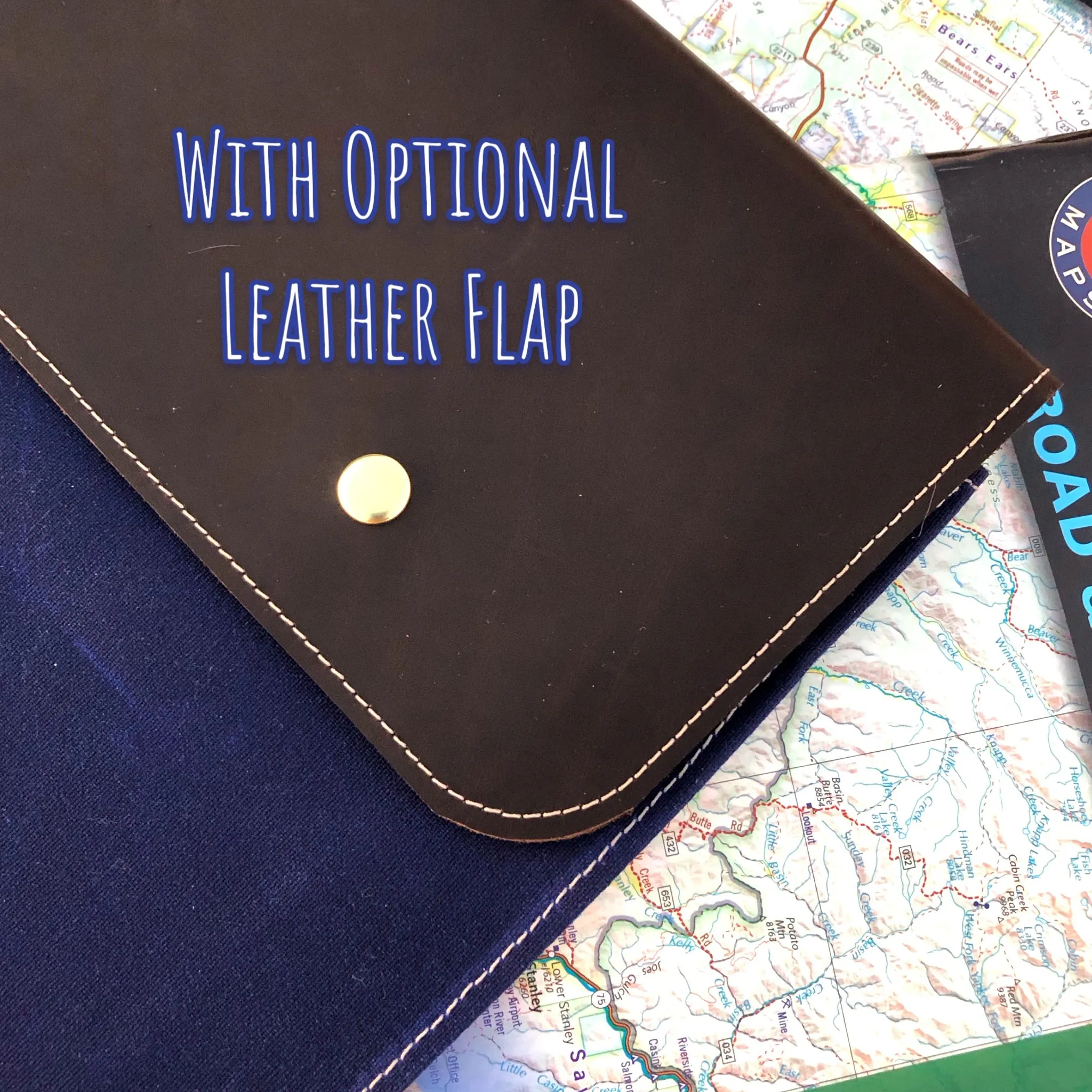 Overland Map Bag, Blue and Caramel Waxed Canvas