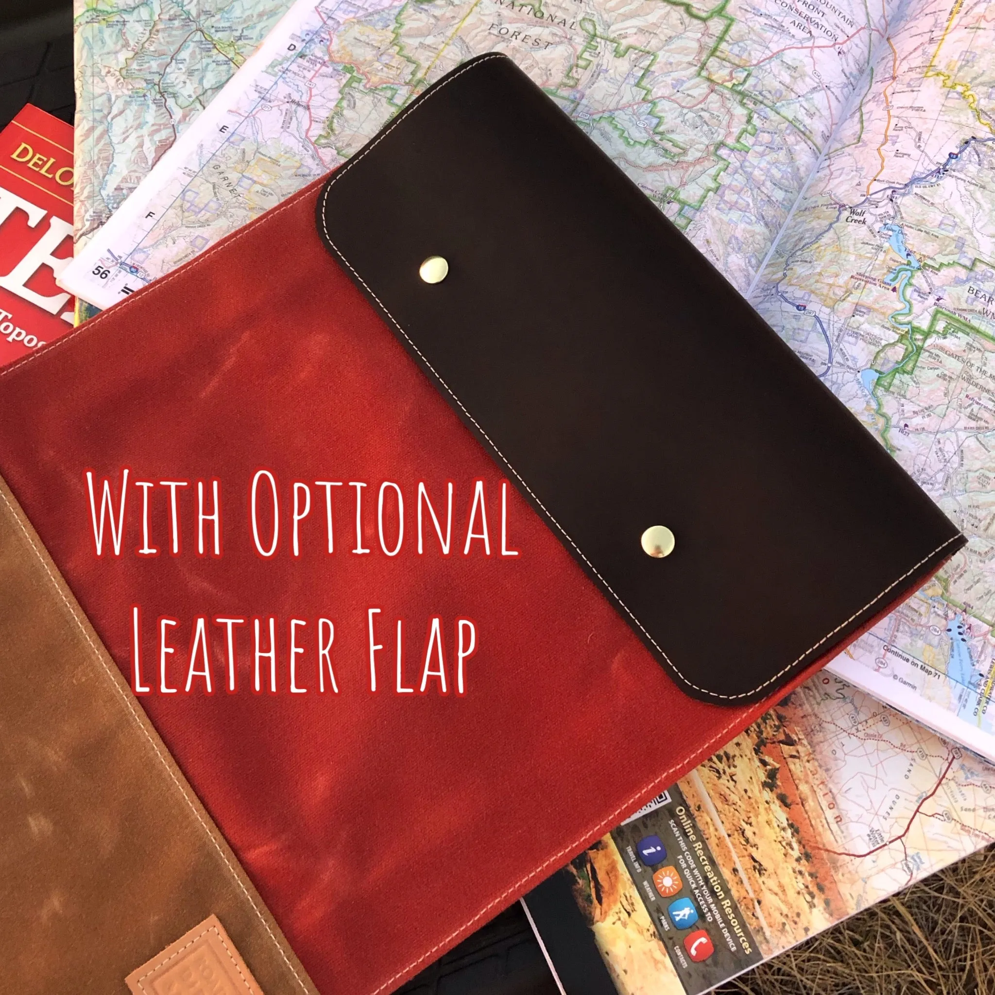 Overland Map Bag, Sequoia and Caramel Waxed Canvas