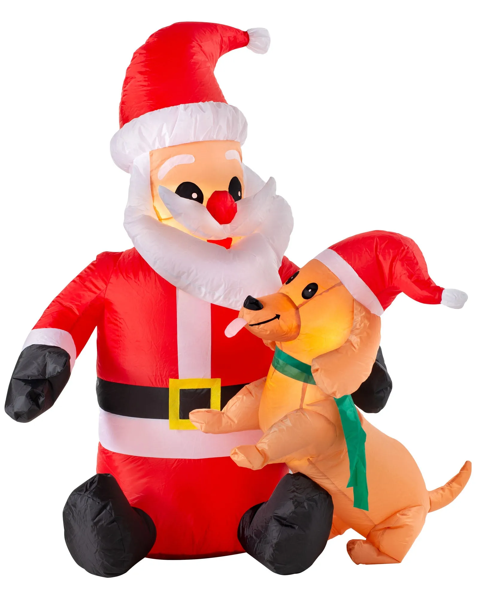 Pre-Lit Inflatable Santa with Dog, 4 ft