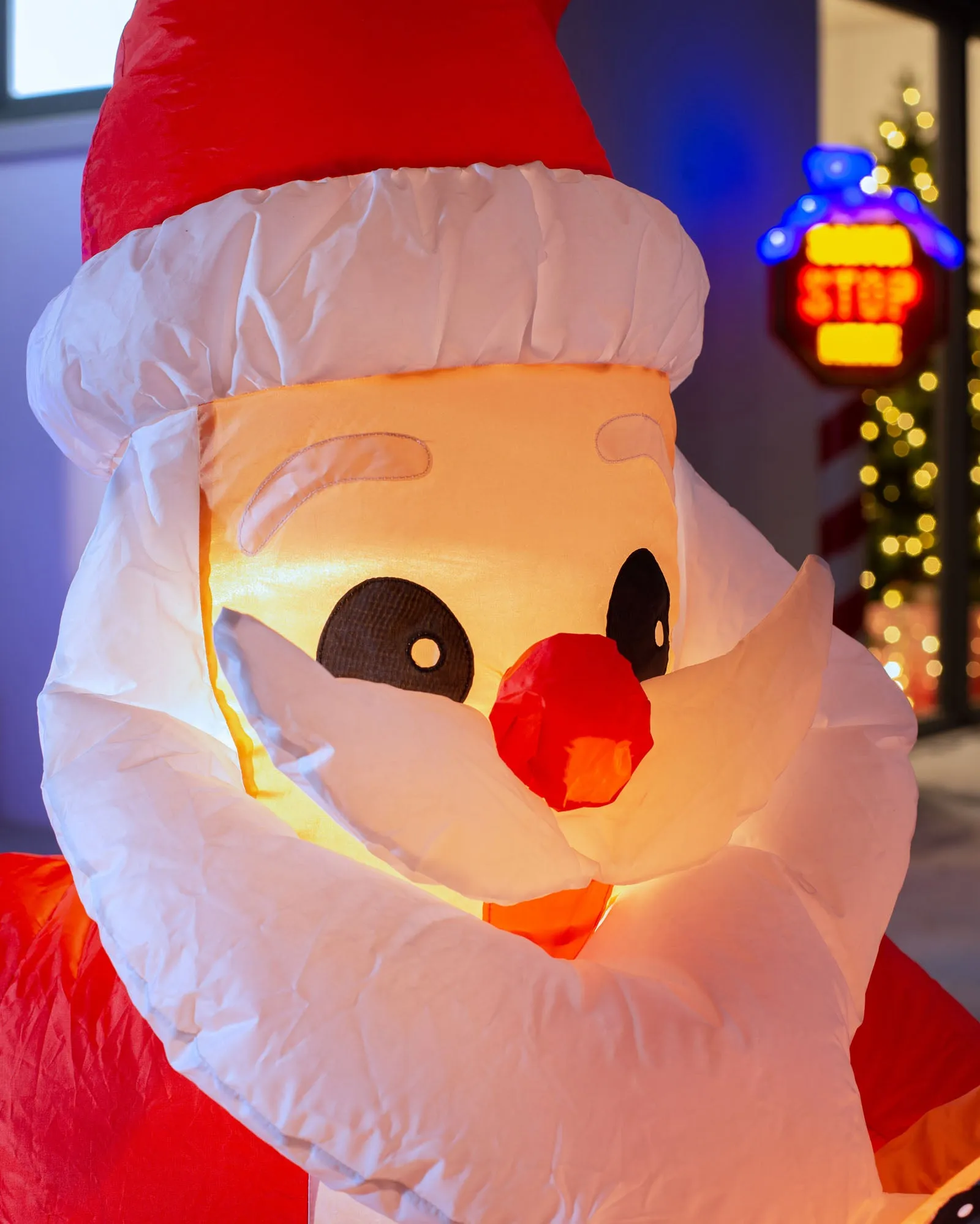 Pre-Lit Inflatable Santa with Dog, 4 ft