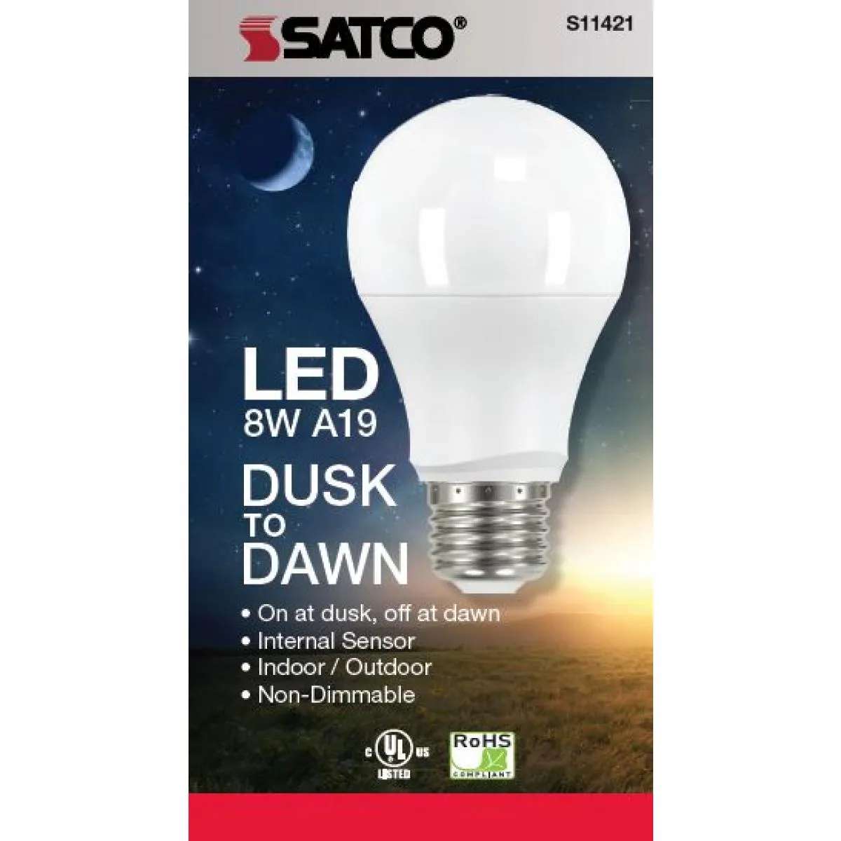 Satco S11427 8A19/DUSK/DAWN/LED/50K  8 Watt A19 LED Dusk to Dawn Bulb 5000K