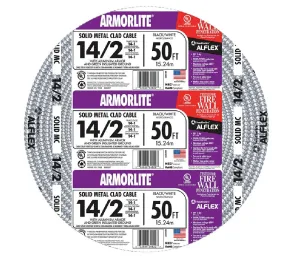 Southwire 68579222 Armorlite Alflex Thhn Aluminum Cable, 14-2 x 50 Feet